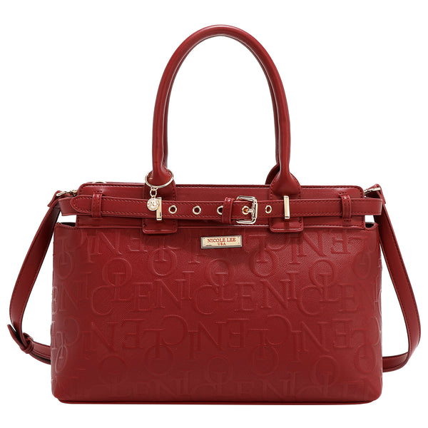 Nicole Lee EMB17504 burgundy embossed satchel bag, front view