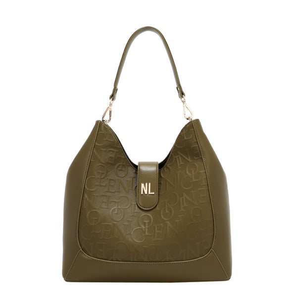 Nicole Lee EMB17505 olive embossed elegance hobo bag, front view