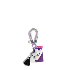 Nodu Nadu NN2424 puffy smiley cloud keychain bag charm with rope loop, tassels, faux pearl, and clear tag.
