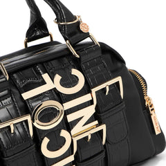Nicole Lee P17201 Mini Satchel Bag – Black Croc Embossed with Gold Logo P17201