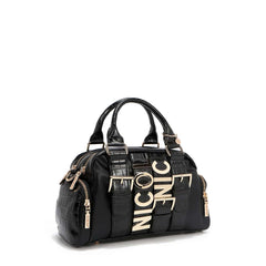 Nicole Lee P17201 Mini Satchel Bag – Black Croc Embossed with Gold Logo P17201