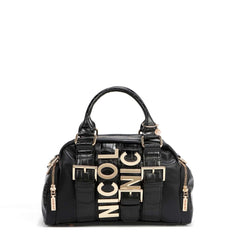 Nicole Lee P17201 Mini Satchel Bag – Black Croc Embossed with Gold Logo P17201