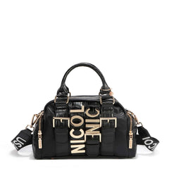 Nicole Lee P17201 Mini Satchel Bag – Black Croc Embossed with Gold Logo P17201