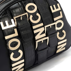 Nicole Lee P17204 Mini Satchel – Black Croc Embossed with Gold Logo