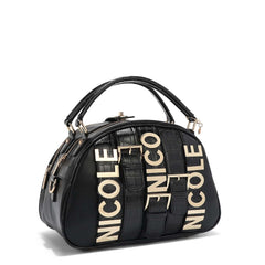 Nicole Lee P17204 Mini Satchel – Black Croc Embossed with Gold Logo