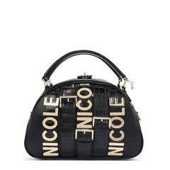 Nicole Lee P17204 Mini Satchel – Black Croc Embossed with Gold Logo