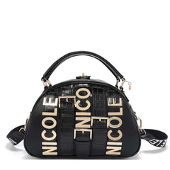 Nicole Lee P17204 Mini Satchel – Black Croc Embossed with Gold Logo