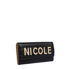 Nicole Lee P7812 “NICOLE” Flap Wallet – Black with Gold Letter Hardware