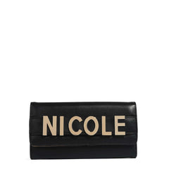 Nicole Lee P7812 “NICOLE” Flap Wallet – Black with Gold Letter Hardware